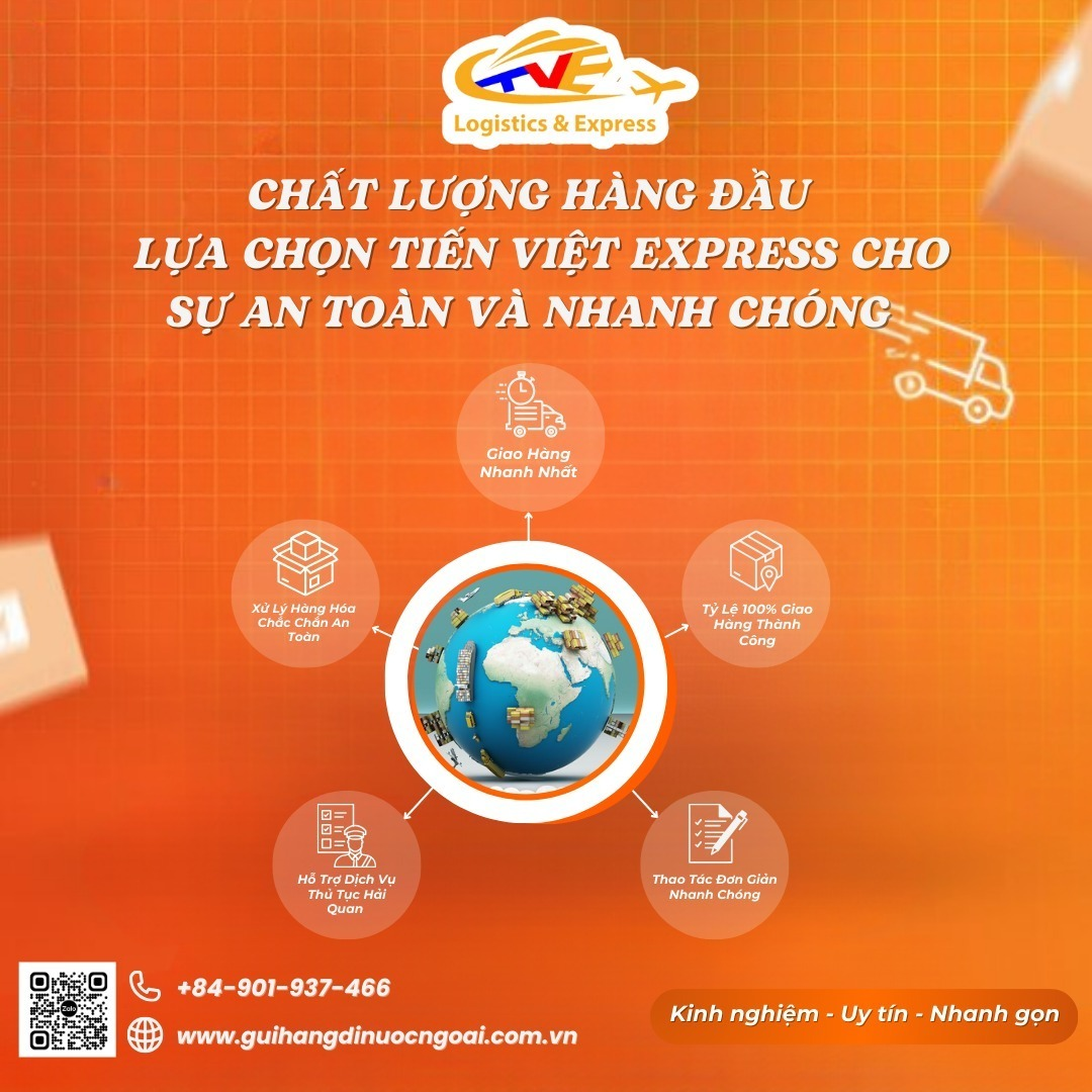 Trong lĩnh vực vận chuyển quốc tế, 𝐓𝐢𝐞̂́𝐧 𝐕𝐢𝐞̣̂𝐭 𝐄𝐱𝐩𝐫𝐞𝐬𝐬 tự hào mang đến dịch vụ hàng đầu với cam kết về chất lượng và tốc độ giao hàng vượt trội. Chúng tôi hiểu rằng thời gian là tài sản quý giá ⏰, vì vậy 𝐓𝐢𝐞̂́𝐧 𝐕𝐢𝐞̣̂𝐭 𝐄𝐱𝐩𝐫𝐞𝐬𝐬 cam kết giao hàng trong thời gian nhanh nhất nhờ vào quy trình tối ưu và đội ngũ chuyên nghiệp 💼 Ưu điểm khi gửi hàng tại 𝐓𝐢𝐞̂́𝐧 𝐕𝐢𝐞̣̂𝐭 𝐄𝐱𝐩𝐫𝐞𝐬𝐬 : Cam Kết Giao Hàng Nhanh Nhất 🚀: 𝐓𝐢𝐞̂́𝐧 𝐕𝐢𝐞̣̂𝐭 𝐄𝐱𝐩𝐫𝐞𝐬𝐬 tối ưu quy trình và đội ngũ chuyên nghiệp, cam kết giao hàng nhanh nhất, giúp bạn tiết kiệm thời gian và nhận hàng sớm nhất. Tỉ Lệ Giao Hàng Thành Công 100% ✅: Dịch vụ door-to-door với báo phát qua điện thoại hoặc email đến khi hàng vào tay người nhận, đảm bảo an toàn tuyệt đối. Tạo Đơn Hàng Dễ Dàng 📲: Bạn sẽ được cung cấp ngay mã vận đơn (AWB) để theo dõi hàng hóa mọi lúc, mọi nơi trên website của 𝐓𝐢𝐞̂́𝐧 𝐕𝐢𝐞̣̂𝐭 𝐄𝐱𝐩𝐫𝐞𝐬𝐬. Hỗ Trợ Thủ Tục, Thông Quan Miễn Phí 🛃: Đội ngũ chuyên gia giúp bạn xử lý nhanh chóng các thủ tục hải quan và miễn phí dịch vụ, đảm bảo hàng thông quan thuận lợi. Đóng Gói Miễn Phí, An Toàn 📦: Khách hàng nội thành TP.HCM sẽ được hỗ trợ đóng gói đúng cách, giúp hàng hóa được bảo vệ tối đa trong quá trình vận chuyển.