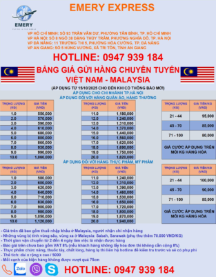 Emery Express - Giải Pháp Gửi Hàng Đi Malaysia : Nhanh Chóng, Đáng Tin Cậy và Hiệu Quả Tháng 10 /2025 🌟 Với cộng đồng người Việt Nam đang sinh sống và làm việc tại Malaysia khá đông, nhu cầu gửi hàng từ Việt Nam sang Malaysia ngày càng tăng. Emery Express là đơn vị chuyển phát nhanh uy tín, đảm bảo hàng hóa của bạn đến nơi an toàn và đúng thời gian. Chúng tôi cam kết mang đến giải pháp vận chuyển tối ưu, tiết kiệm thời gian và chi phí cho bạn. Các Dịch Vụ Gửi Hàng Đa Dạng Tại Emery Express 📦✈️🚢 Tại Emery Express, chúng tôi cung cấp nhiều dịch vụ gửi hàng đi Malaysia, phù hợp với các nhu cầu khác nhau của khách hàng: 🚀 Gửi Hàng Bằng Máy Bay: Phù hợp với hàng nhẹ, giá trị cao, cần gửi nhanh như máy tính, thuốc men, đồ ăn, mỹ phẩm. Thời gian vận chuyển từ 2 – 5 ngày với các hãng bay uy tín. 🚢 Gửi Hàng Bằng Tàu Biển: Lựa chọn lý tưởng cho hàng cồng kềnh, không cần gấp, ưu tiên giá rẻ. Thời gian vận chuyển từ 9 – 18 ngày, tiết kiệm chi phí. 🛫 Gửi Hàng Xách Tay: Dịch vụ ký gửi lên máy bay qua Malaysia, thời gian vận chuyển từ 1 – 3 ngày, phù hợp với hàng nhẹ nhưng số lượng không nhiều. 💰 Bảng Giá Gửi Hàng Đi Malaysia 💰 Chúng tôi cung cấp bảng giá gửi hàng từ Việt Nam đi Malaysia bắt đầu từ ngày 15.10.2025 như sau: 📦 Giá vận chuyển: Từ 490.000 đồng / 1 kg, phù hợp với nhu cầu gửi hàng hóa của bạn. Cách Gửi Hàng Đi Malaysia Giá Rẻ 💡 Để gửi hàng đi Malaysia giá rẻ, bạn nên tham khảo và so sánh bảng giá của các công ty gửi hàng quốc tế và địa phương. Tại Emery Express, chúng tôi cam kết mang đến giá gửi hàng cạnh tranh và nhiều ưu đãi hấp dẫn. ✨ Lợi Ích Khi Lựa Chọn Emery Express ✨ ⭐ Dịch Vụ Chuyển Phát Nhanh: Đảm bảo giao hàng nhanh chóng và an toàn. ⭐ Thời Gian Giao Hàng Chính Xác: Cam kết giao hàng đúng thời gian, giảm thiểu thời gian chờ đợi. ⭐ Giá Cả Cạnh Tranh: Giá cả hợp lý và linh hoạt, giúp tiết kiệm chi phí. ⭐ Dịch Vụ Khách Hàng Tận Tâm: Đội ngũ nhân viên chuyên nghiệp, sẵn sàng hỗ trợ và giải đáp mọi thắc mắc. ⭐ Dịch Vụ Đa Dạng: Cung cấp nhiều loại hình vận chuyển phù hợp với từng nhu cầu. ⭐ Đóng Gói Chuyên Nghiệp: Đảm bảo hàng hóa được bảo vệ tốt nhất trong quá trình vận chuyển. HỆ THỐNG GỬI HÀNG ĐI NƯỚC NGOÀI EMERY EXPRESS Địa chỉ: - Chi nhánh Hà Nội: Số 8 Ngõ 38 Đặng Thùy Trâm , Phường Dịch Vọng Hậu, Quận Cầu Giấy, TP.Hà Nội - Chi nhánh Hồ Chí Minh: 93 Trần Văn Dư , Phường 13, Quận Tân Bình, TP.HCM - Chi nhánh Đà Nẵng : 11 Trường Thi 5 , Hòa Thuận Tây, Hải Châu, Đà Nẵng . - Chi Nhánh Cần Thơ: 520 Nguyễn Văn Linh, Phường Long Hoà, Bình Thuỷ, TP Cần Thơ Hotline: 090 189 91 78 _ Chi nhánh An Giang : Số 5 đường Hùng Vương, Thị Trấn Tri Tôn, Tỉnh An Giang Hotline/Zalo/Viber: 090 189 91 78 / 0903187454 Call Center Support : 1900 299 293 EXT 101 Website : https://banxangdao.com/ #Emeryexpresshanoi #guihangdinuocngoaihanoi #vanchuyenquoctehanoi #guihangdinuocngoaiganday #guihanghanoi #Emeryexpress #chuyenphatquocte #dichvuchuyenphatnhanh #vanchuyenquocte #shiphanghanoi #shiphangdinuocngoaiganday #vanchuyenganday #guihanghanoiganday #banxangdao