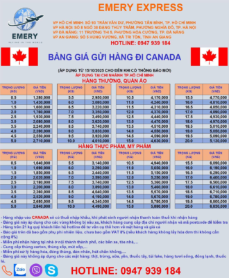 🇨🇦 SHIPPING FROM VIETNAM TO CANADA – OCTOBER 2025 #Emery_Express #CANADA Frequently Asked Questions Do you have family or friends living or working in Canada? Are you planning to send packages to them but it’s your first time shipping internationally? You may have many questions, such as: Are shipping rates to Canada expensive? How long does it take for packages to arrive in Canada? If you are in Ho Chi Minh City or nearby provinces (like Dong Nai, Vung Tau…), where can you find a reliable, affordable, fast, and professional shipping service to Canada? If you are in Can Tho or other Mekong Delta provinces, is there a quality shipping service to Canada nearby? If you are in Central Vietnam provinces like Nha Trang or Da Nang, are there companies that ship internationally to Canada? How should you prepare your shipment? What types of items are allowed or prohibited? How should packages be packed? What shipping documents are required? What is the difference between shipping to Canada by sea and by air in terms of cost, delivery time, and permitted items? If you need express delivery to Canada (e.g., medicines, contracts, documents), what is the fastest way, what are the costs, and is the safety and timeliness guaranteed? What regulations must be followed when sending goods to Canada (types of items, dimensions, etc.)? Can you send packages to Canada via VNPOST? What are the costs and delivery times? Are cosmetics, tobacco, dry food, frozen seafood, clothing, etc., allowed to be sent to relatives in Canada? Through this guide, Emery Express will answer all of these questions and help you ship to Canada with confidence. 🌍 EMERY EXPRESS – INTERNATIONAL SHIPPING NETWORK Hanoi Branch: No. 8, Alley 38 Dang Thuy Tram, Cau Giay District, Hanoi Ho Chi Minh City Branch: 93 Tran Van Du, Tan Binh District, HCMC Da Nang Branch: 11 Truong Thi 5, Hoa Cuong Ward, Da Nang 📱 Hotline/Zalo/Viber: 090 189 91 78 / 090 318 7454 ☎️ Call Center Support: 1900 299 293 (EXT 101) 🌐 Website: https://banxangdao.com #EmeryExpressHanoi #SendToCanada #InternationalShipping #ExpressDelivery #Logistics #ShipFromVietnam #EmeryExpress #FastReliableService #BanXangDao #ShipFromDanang #ShipFromHoChiMinh #EmeryExpressDanang #EmeryExpressHoChiMinh