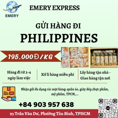 𝗗𝗶̣𝗰𝗵 𝘃𝘂̣ 𝗴𝘂̛̉𝗶 𝗵𝗮̀𝗻𝗴 đ𝗶 𝗣𝗵𝗶𝗹𝗶𝗽𝗽𝗶𝗻𝗲𝘀 𝘁𝗮̣𝗶 𝑬𝒎𝒆𝒓𝒚 𝑬𝒙𝒑𝒓𝒆𝒔𝒔 𝗰𝗼́ 𝗴𝗶̀ ? 𝑬𝒎𝒆𝒓𝒚 𝑬𝒙𝒑𝒓𝒆𝒔𝒔 - 𝑵𝒉𝒂̣̂𝒏 𝒈𝒖̛̉𝒊 𝒉𝒂̀𝒏𝒈 đ𝒊 𝑷𝒉𝒊𝒍𝒊𝒑𝒑𝒊𝒏𝒆𝒔 𝒄𝒉𝒊̉ 195𝒌/𝒌𝒈 🎁 Nhận đa dạng hàng hoá,..trừ hàng cấm❌❌ 🎁 Khách gửi hàng tại 𝑬𝒎𝒆𝒓𝒚 𝑬𝒙𝒑𝒓𝒆𝒔𝒔 còn được hỗ trợ: + Lấy hàng tận nhà - giao hàng tận nơi. + Free đóng gói, hút chân không, thùng xốp, thùng carton + Thời gian vận chuyển nhanh - nhận hàng từ 3-5 ngày vận chuyển + Giá cước ưu đãi, thanh toán 1 lần, không phát sinh phí + Cập nhật liên tục tình trạng đơn hàng, bao thuế 2 đầu. 🫶 Khách có nhu cầu nhấc máy gọi em để được tư vấn và hỗ trợ ạ. 𝐇𝐨𝐭𝐥𝐢𝐧𝐞/ 𝐙𝐚𝐥𝐨: 0903.957.638 𝐌𝐬.𝐔𝐲𝐞̂𝐧 ====================== 𝐂𝐎̂𝐍𝐆 𝐓𝐘 𝐓𝐍𝐇𝐇 𝐕𝐀̣̂𝐍 𝐂𝐇𝐔𝐘𝐄̂̉N 𝐐𝐔𝐎̂́𝐂 𝐓𝐄̂́ 𝐄𝐌𝐄𝐑𝐘 🏡Địa Chỉ HCM : Số 93 Trần Văn Dư, Phường Tân Bình, Tp. Hồ Chí Minh 🏡Địa chỉ Hà Nội : Số 8 Ngõ 38 Đặng Thùy Trâm, Phường Dịch Vọng Hậu, Quận Cầu Giấy, Tp. Hà Nội 🏡Địa chỉ Cần thơ: Số 520 Nguyễn Văn Linh, Phường Long Hoà, Bình Thuỷ, TP Cần Thơ. 🏡Địa chỉ An Giang: Số 5 đường Hùng Vương, thị trấn Tri Tôn, tỉnh An Giang 🏡 Địa chỉ Đà Nẵng: Số 11 Trường Thi 5, phường Hòa Thuận Tây, quận Hải Châu, TP Đà Nẵng 📞𝑯𝒐𝒕𝒍𝒊𝒏𝒆: +84 903 957 638 (call/Zalo) Ms. Uyên