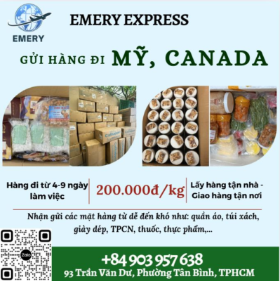 Đến Emery Express quý khách sẽ được trải nghiệm dịch vụ gửi hàng đi Mỹ, Canada uy tín, nhanh chóng, tiết kiệm Tư vấn nhiệt tình, tận tâm, lựa chọn cho khách hàng giải pháp tối ưu nhất, tiết kiệm nhất, nhanh nhất Giá cực ưu đãi chỉ 200k/kg Nhận hàng tận nhà - Giao hàng tận nơi Miễn phí xử lí hàng hóa đúng tiêu chuẩn: đóng gói, bao bì, tem nhãn, hút chân không,... Thời gian vận chuyển nhanh chóng Cập nhật thông tin đơn hàng liên tục Đặc biệt, Emery Express có giá chiết khấu cao cho khách hàng, doanh nghiệp, đại lí,... Inbox em để được tư vấn và báo giá chi tiết ạ 𝑯𝒐𝒕𝒍𝒊𝒏𝒆: +𝟖𝟒 𝟗𝟎𝟑 𝟗𝟓𝟕 𝟔𝟑𝟖 (call/Zalo) Ms. Uyên