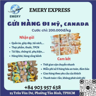 Emery Express – Reliable Shipping to the USA & Canada from Ho Chi Minh City 🇺🇸🇨🇦 💥 Super affordable rates, ultra-fast delivery – Ship with confidence at Emery Express! 💥 👇 Here’s why customers trust Emery Express to deliver love and care to their friends and family in the USA and Canada: 💸 Competitive pricing – only 200,000 VND/kg, the more you send, the cheaper it gets! 📦 We ship all kinds of items – from easy to difficult ones. 🏆 Experienced staff – providing full support from packaging and safe handling to preparing customs paperwork and documentation. 📈 Real-time tracking updates 24/7 – always stay informed about your shipment. ⏰ Fast delivery time – packages arrive within 4–9 business days. EMERY INTERNATIONAL SHIPPING 🏡 Ho Chi Minh City: 93 Tran Van Du Street, Tan Binh Ward, HCMC 🏡 Hanoi: No. 8, Alley 38 Dang Thuy Tram Street, Dich Vong Hau Ward, Cau Giay District, Hanoi 🏡 Can Tho: 520 Nguyen Van Linh Street, Long Hoa Ward, Binh Thuy District, Can Tho City 🏡 An Giang: No. 5 Hung Vuong Street, Tri Ton Town, An Giang Province 🏡 Da Nang: No. 11 Truong Thi 5 Street, Hoa Thuan Tay Ward, Hai Chau District, Da Nang City 📞 Hotline: +84 903 957 638 (Call/Zalo) – Ms. Uyen 🌐 Website: https://emeryshipping.blogspot.com/ #EmeryExpress #EmeryShipping #internationalshipping #shiptoUSA #shiptoCanada #fastdelivery #affordableshipping #overseasshipping #expressdelivery #door2door