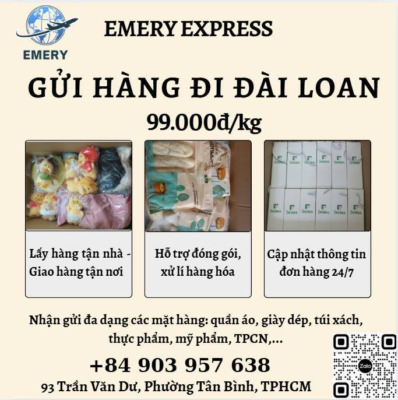 Ship to Taiwan with Emery Express 🇹🇼 — Super Special Rate Only 99,000 VND/kg! ✅ Applicable for the following items: 👉 Regular goods: clothing, shoes, bedding, household items, etc. 👉 Food items: cashew nuts, cereals, dried fruits, candies, rice paper, and more. 👉 Handicrafts: bamboo & rattan products, statues, accessories, spare parts, and more. 😍 When shipping to Taiwan with Emery Express, customers also receive: ☘️ Special discounted shipping rates ☘️ Fast delivery within 3–5 business days ☘️ Free pickup service right at your location ☘️ Free packaging & handling for all orders ☘️ Continuous shipment tracking updates ☘️ 24/7 customer support EMERY INTERNATIONAL SHIPPING 🏡 Ho Chi Minh City: 93 Tran Van Du Street, Tan Binh Ward, HCMC 🏡 Hanoi: No. 8, Alley 38 Dang Thuy Tram Street, Dich Vong Hau Ward, Cau Giay District, Hanoi 🏡 Can Tho: 520 Nguyen Van Linh Street, Long Hoa Ward, Binh Thuy District, Can Tho City 🏡 An Giang: No. 5 Hung Vuong Street, Tri Ton Town, An Giang Province 🏡 Da Nang: No. 11 Truong Thi 5 Street, Hoa Thuan Tay Ward, Hai Chau District, Da Nang City 📞 Hotline: +84 903 957 638 (Call/Zalo) – Ms. Uyen 🌐 Website: https://emeryshipping.blogspot.com/ #shiptoTaiwan #Taiwanshipping #fastdelivery #cheapshipping #reliableshipping #EmeryExpress #internationalshipping #expressdelivery #doortodoor #overseasshipping