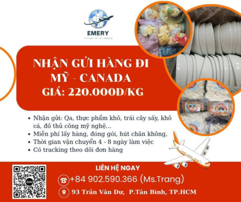 📦 SHIP TO THE USA & CANADA FROM ONLY 220,000 VND/KG! 🇻🇳✈️🇺🇸🇨🇦 Need to send food, clothes, medicine, cosmetics, or business goods from Vietnam to the USA or Canada? 👉 EMERY EXPRESS – Your trusted, fast, and affordable international shipping partner! ✅ Price from: 220,000 VND/kg ✅ Delivery time: 4 – 9 working days ✅ Door-to-door service – Fast, reliable, and completely safe ✅ Free services: packaging, labeling, and customs declaration ✅ Easy tracking & 24/7 customer support 📞 Contact us now for a consultation and the best offers! 📱 Call/Zalo: +84 902 590 366 (Ms. Trang) — 🏢 EMERY EXPRESS – INTERNATIONAL SHIPPING SERVICE 📍 HCMC: 93 Trần Văn Dư, Tân Bình District 📍 Hanoi: No. 8/38 Đặng Thùy Trâm, Cầu Giấy District 🌐 Website: https://emeryshipping.blogspot.com/