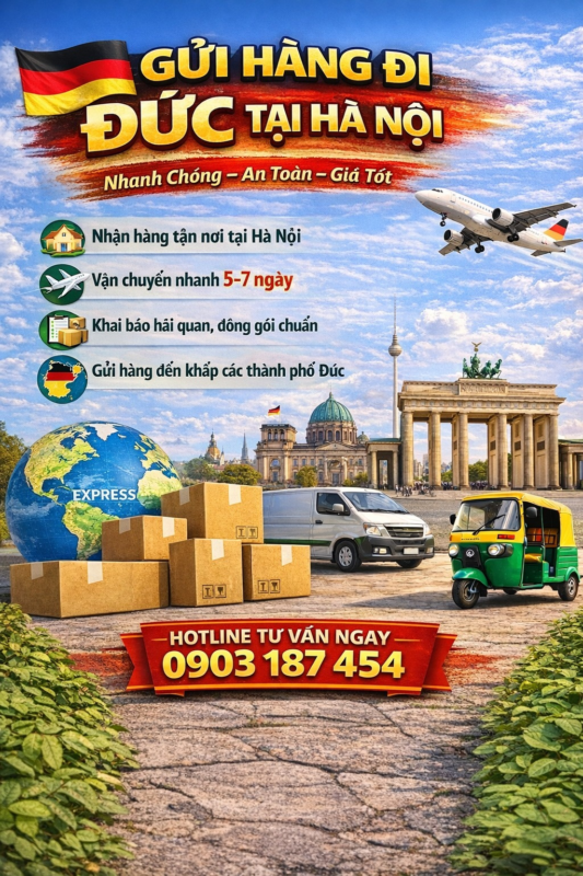 🇩🇪✈️ SHIPPING TO GERMANY FROM HANOI – FAST, SAFE & AFFORDABLE ✈️🇩🇪
Are you looking to send goods from Hanoi to Germany for your relatives, international students, overseas workers, or business partners?
👉 We provide reliable, professional, and on-time international shipping services to Germany, offering full support from A to Z.
📦 WE ACCEPT A WIDE VARIETY OF CARGO:
Documents, paperwork, and certificates
Gifts, personal items, and luggage
Dried food products (in compliance with EU & German regulations)
Cosmetics and consumer goods
Commercial goods, samples, and business shipments
🚀 WHY CHOOSE OUR GERMANY SHIPPING SERVICE FROM HANOI?
✅ Door-to-door pickup in Hanoi
✅ Fast transit time: 5–7 days
✅ Professional packing & customs declaration support
✅ 24/7 shipment tracking
✅ Competitive, transparent pricing – no hidden fees
🌍 DELIVERY TO ALL MAJOR CITIES IN GERMANY:
Berlin
Frankfurt
Munich
Hamburg
Cologne
👉 And all federal states across Germany
📞 CONTACT US NOW FOR CONSULTATION & QUOTATION:
Hotline: +84 903 187 454
📌 Free consultation – fast quotation – dedicated support
📍 SHIPPING TO GERMANY FROM HANOI – Connecting Europe, delivering peace of mind with every shipment!
#angiangexpress #bacgiangexpress #baccanexpress #baclieuexpress #bacninhexpress #bentreexpress #binhdinhexpress #binhduongexpress #binhphuocexpress #binhthuanexpress #caobangexpress #canthoexpress #danangexpress #daklakexpress #daknongexpress #dienbienexpress #dongnaiexpress #dongthapexpress #gialaiexpress #hagiangexpress #haiduongexpress #haiphongexpress #hanamexpress #hanoiexpress #hatinhexpress #hoabinhexpress #hungyenexpress #khanhhoaexpress #kiengiangexpress #kontumexpress