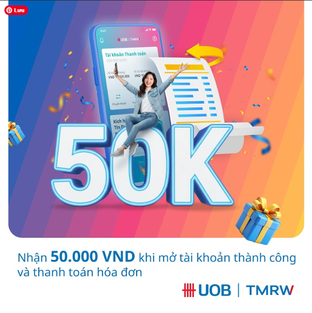 United Overseas Bank (UOB) là ngân hàng hàng có trụ sở tại Singapore, với mạng lưới hoạt động rộng khắp châu Á, trong đó có Việt Nam. UOB mang đến các giải pháp tài chính hiện đại, linh hoạt cùng nhiều ưu đãi hấp dẫn, đáp ứng nhu cầu giao dịch, thanh toán và quản lý tài chính cá nhân một cách tiện lợi và an toàn. Các tính năng nổi bật của UOB: Miễn phí rút tiền mặt ở mọi nơi tại các máy ATM ở Việt Nam và trên toàn thế giới bằng Thẻ Ghi Nợ UOB. Miễn phí dịch vụ cho việc quản lý tài khoản, chuyển vốn, thanh toán trực tuyến, phát hành Thẻ Ghi Nợ UOB, và hơn thế nữa.  Truy cập 24/7 với ứng dụng UOB TMRW Vietnam.  Ưu đãi không giới hạn cho chủ tài khoản từ tiền hoàn, quà tặng, chiết khấu và nhiều hơn thế nữa. Thanh toán hóa đơn bao gồm tiền điện, nước, internet, nạp tiền điện thoại,... Chương trình khuyến mãi khi mở tài khoản UOB: 1. CTKM 1: Chào mừng Quý khách đến với Ngân hàng UOB Thời gian áp dụng: 01/01/2026 - 30/04/2026 Nội dung: Mở tài khoản UOB, kích hoạt tài khoản trên ứng dụng UOB TMRW, thực hiện 1 thanh toán hoá đơn bất kỳ trong 30 ngày đầu tiên. Nhận ngay 50K vào tài khoản. 2. CTKM 2: Chi tiêu liền tay, tiền hoàn về tay Thời gian áp dụng: 01/01/2026 - 31/03/2026 Nội dung: Duy trì số dư mỗi tháng theo quy định và phát sinh giao dịch hợp lệ. Nhận hoàn tiền 3%, lên đến 500K.