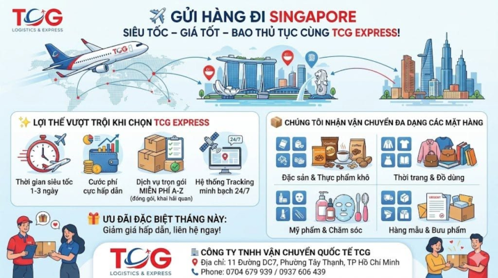 ✈️ GỬI HÀNG ĐI SINGAPORE SIÊU TỐC – GIÁ TỐT – BAO THỦ TỤC CÙNG TCG EXPRESS! Bạn muốn gửi bánh kẹo, đặc sản quê nhà hay đồ dùng cá nhân cho người thân, du học sinh đang sinh sống tại Đảo quốc Sư tử? Bạn là doanh nghiệp hoặc chủ shop online đang tìm kiếm đối tác vận chuyển hàng hóa sang Singapore uy tín, lịch bay dày đặc và tối ưu chi phí? Hãy để Công ty TNHH Vận chuyển Quốc tế TCG đồng hành cùng bạn! Chúng tôi tự hào mang đến dịch vụ chuyển phát nhanh tuyến Singapore chuyên nghiệp, an toàn và nhanh chóng hàng đầu thị trường. ✨ NHỮNG LỢI THẾ VƯỢT TRỘI KHI CHỌN TCG EXPRESS: Thời gian siêu tốc: Chặng bay ngắn và lịch trình tối ưu giúp bưu kiện đến tay người nhận tại Singapore chỉ từ 1 - 3 ngày làm việc (Door-to-Door). Cước phí cực hấp dẫn: Chính sách giá siêu tiết kiệm cho khu vực Đông Nam Á, chiết khấu cực sâu cho các lô hàng nặng, hàng cồng kềnh hoặc khách hàng gửi định kỳ. Dịch vụ hỗ trợ trọn gói miễn phí: Nhận hàng tận nơi, hỗ trợ đóng gói và hút chân không thực phẩm hoàn toàn MIỄN PHÍ. Tư vấn cặn kẽ quy định nhập khẩu của Singapore (bao gồm các lưu ý về thuế GST mới nhất) để hàng thông quan mượt mà. Hệ thống Tracking minh bạch: Cung cấp mã tracking trực tuyến cập nhật 24/7 giúp khách hàng chủ động kiểm tra lộ trình đơn hàng mọi lúc mọi nơi. 📦 TCG NHẬN VẬN CHUYỂN ĐA DẠNG CÁC MẶT HÀNG ĐI SINGAPORE: Đặc sản & Thực phẩm khô: Bánh tráng, trà, cà phê, các loại hạt khô, gia vị quê nhà, hải sản khô (mực, cá, tôm khô)... Thời trang & Đồ dùng cá nhân: Quần áo, giày dép, túi xách, ví da, sách vở, quà lưu niệm... Mỹ phẩm & Dụng cụ ngành làm đẹp: Kem dưỡng da, serum, mặt nạ, dụng cụ làm nail, tóc giả, mi giả... Hàng mẫu doanh nghiệp & Bưu phẩm hỏa tốc: Hồ sơ, giấy tờ cá nhân, tài liệu thương mại, chứng từ quan trọng. 🎁 ƯU ĐÃI ĐẶC BIỆT THÁNG NÀY: Nhận ngay bảng giá chiết khấu ưu đãi cực tốt và hỗ trợ tư vấn lộ trình miễn phí khi liên hệ với TCG hôm nay! 👉 Inbox ngay cho Fanpage hoặc gọi trực tiếp Hotline để đội ngũ TCG đến nhận hàng và đóng gói cho bạn ngay lập tức! 🏢 CÔNG TY TNHH VẬN CHUYỂN QUỐC TẾ TCG 📍 Địa chỉ: 11 Đường DC7, Phường Tây Thạnh, TP. Hồ Chí Minh, Việt Nam 📞 Hotline/Zalo: 0704 679 939 / 0937 606 439 #TCGExpress #Vanchuyenquocte #GuihangdiSingapore #ShiphangdiSingapore #Guihanggiare #ChuyenphatnhanhSingapore #Guihanghcm #GuihangdiSing