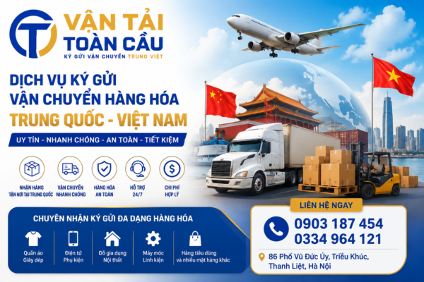 Bạn đang cần nhập hàng kinh doanh từ các sàn TMĐT (Taobao, 1688, Tmall, Pinduoduo) hoặc các xưởng sản xuất tại Trung Quốc về Việt Nam? VẬN TẢI TOÀN CẦU cung cấp giải pháp ký gửi vận chuyển toàn diện, tối ưu chi phí và đảm bảo an toàn tuyệt đối cho hàng hóa của bạn. Vì Sao Nên Chọn Dịch Vụ Ký Gửi Tại Vận Tải Toàn Cầu? Tốc độ vượt trội: Hàng về kho Hà Nội chỉ từ 2–5 ngày tùy hình thức vận chuyển. Cước phí cạnh tranh: Bảng giá minh bạch, tối ưu theo cân nặng và thể tích, không phát sinh chi phí ẩn. Bảo hiểm hàng hóa 100%: Cam kết đền bù toàn bộ giá trị đơn hàng nếu xảy ra thất lạc, hư hỏng do lỗi vận chuyển. Theo dõi đơn hàng 24/7: Hệ thống quản lý mã vận đơn rõ ràng, cập nhật lộ trình liên tục. Hỗ trợ chuyên nghiệp: Đội ngũ am hiểu thị trường Trung Quốc, hỗ trợ giao tiếp nhà cung cấp và xử lý thủ tục hải quan nhanh gọn. Quy Trình Ký Gửi Hàng Hóa Đơn Giản Tạo mã khách hàng & Lấy địa chỉ kho Trung Quốc: Liên hệ hotline để nhận mã định danh và thông tin kho nhận hàng. Gửi hàng về kho: Khách hàng hoặc nhà cung cấp gửi hàng đến đúng địa chỉ kho Trung Quốc kèm mã khách hàng. Vận chuyển & Thông quan: Hàng được kiểm đếm, đóng gói chuyên nghiệp và vận chuyển về Việt Nam. Nhận hàng & Thanh toán: Khách hàng nhận hàng trực tiếp tại kho Hà Nội hoặc yêu cầu giao tận nơi toàn quốc. Thông Tin Liên Hệ & Hỗ Trợ Tư Vấn Quý khách hàng có nhu cầu ký gửi, vận chuyển hàng hóa Trung - Việt vui lòng liên hệ trực tiếp để nhận báo giá chi tiết: Đơn vị: VẬN TẢI TOÀN CẦU Hotline/Zalo: 0903.187.454 | 0334.964.121 Địa chỉ kho Hà Nội: 86 Phố Vũ Đức Uý, Triều Khúc, Thanh Liệt, Hà Nội